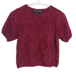 House of Three Short Sleeve Fuzzy Red Sweater Size 10